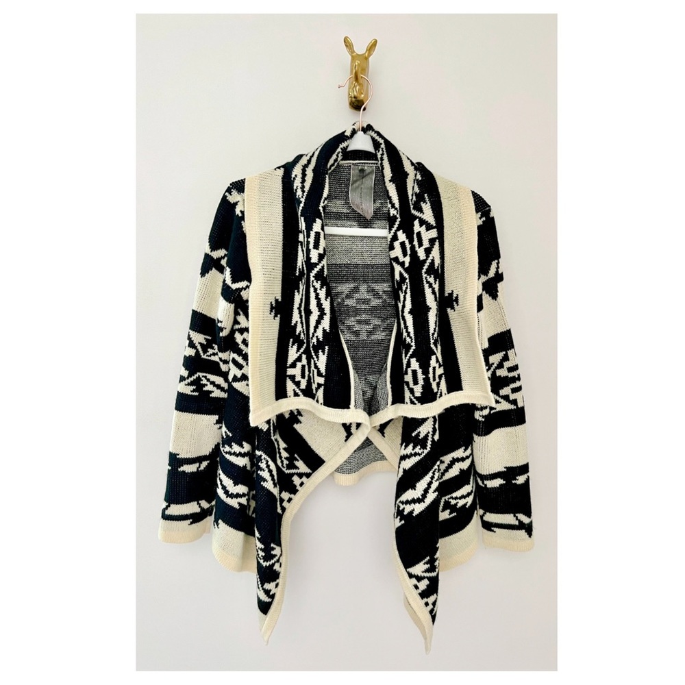 Moon Collection Aztec Print Open Waterfall Cardigan Sweater